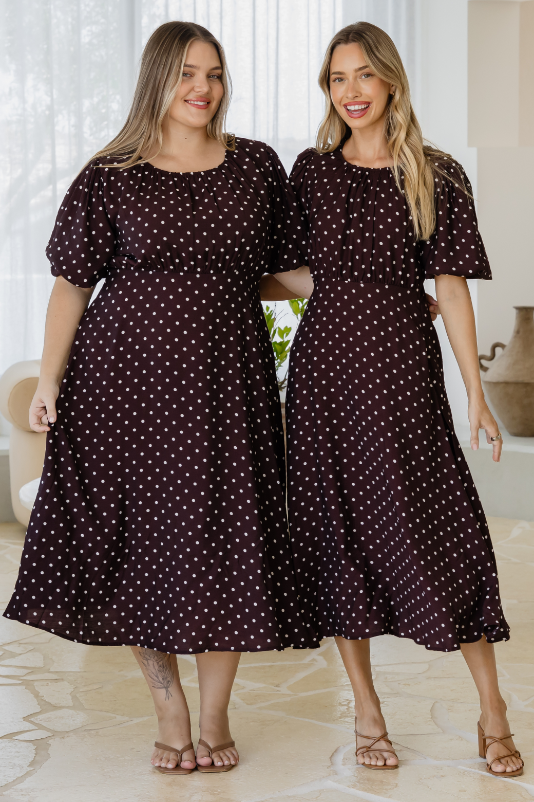 Katrina Midi Dress Bitter Choc Mini Spot