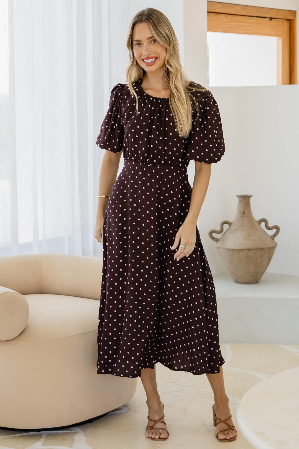 Katrina Midi Dress Bitter Choc Mini Spot