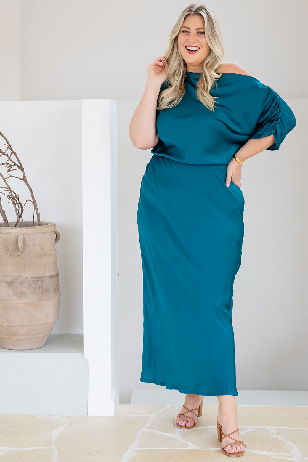 Katya Off Shoulder Maxi Dress Deep Teal