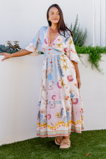 Elka Dress in Red with Cream Leaf Print