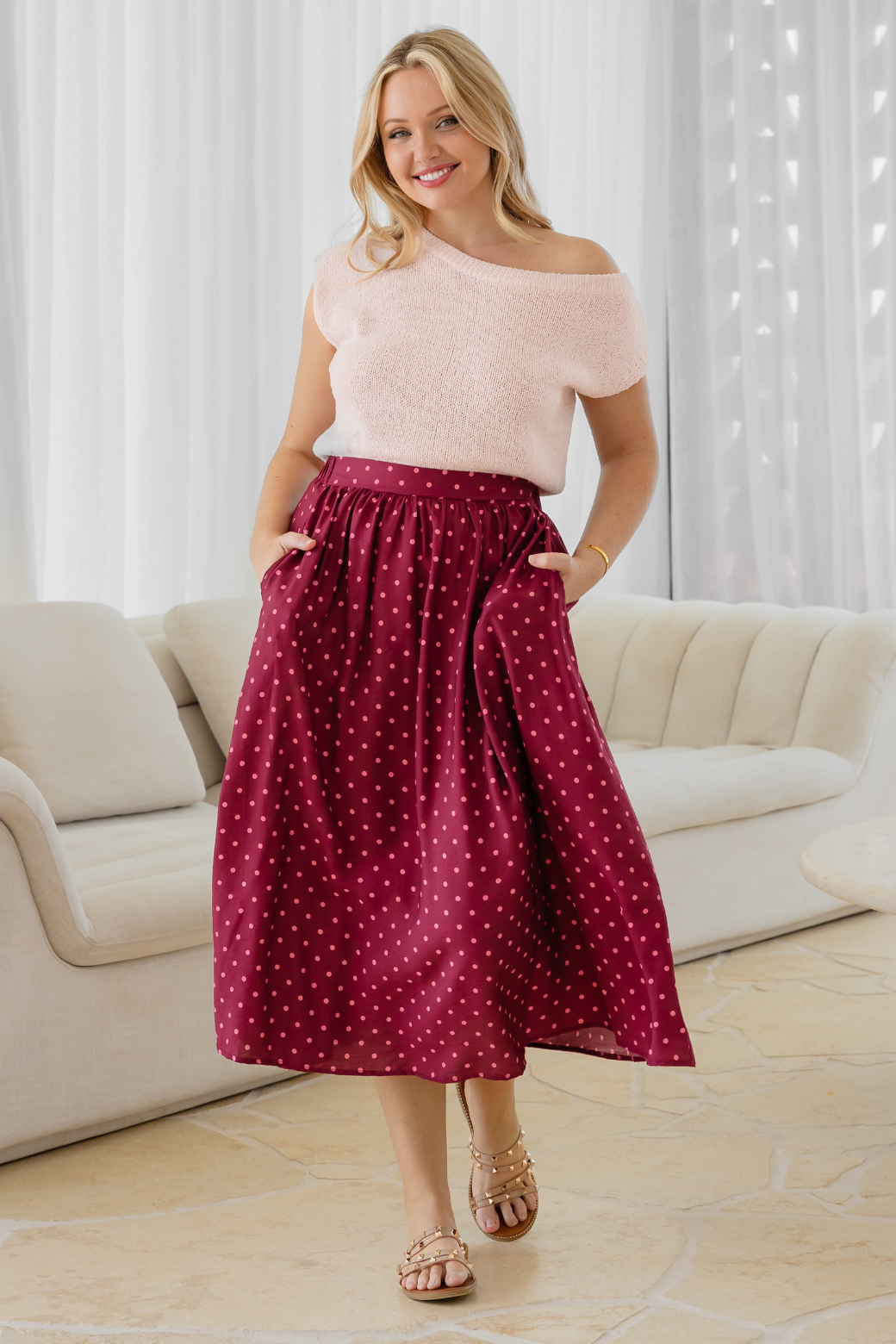 Kelly Midi Skirt Burgundy Mini Spot