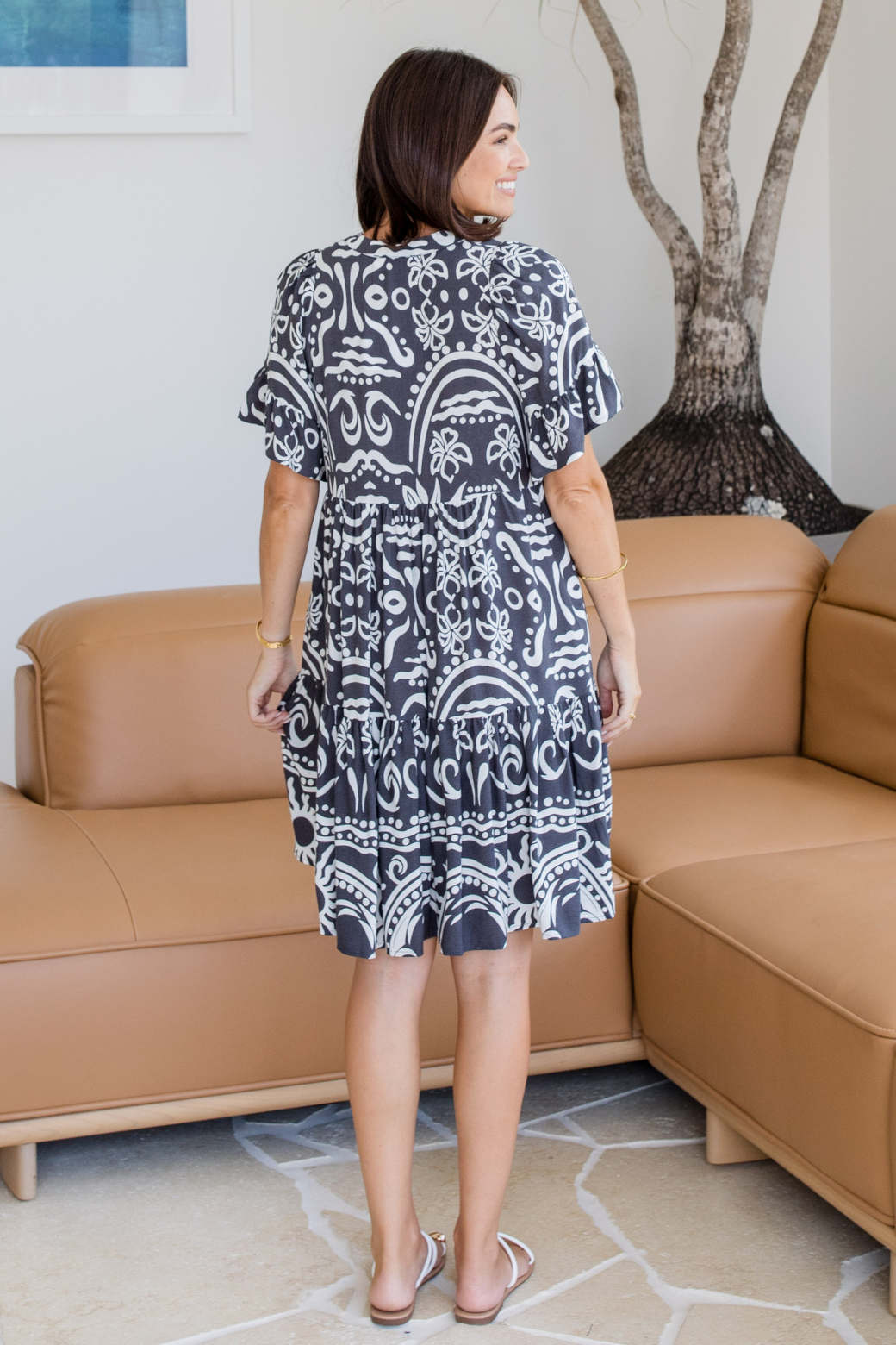 Kristy Dress Isla Print Charcoal