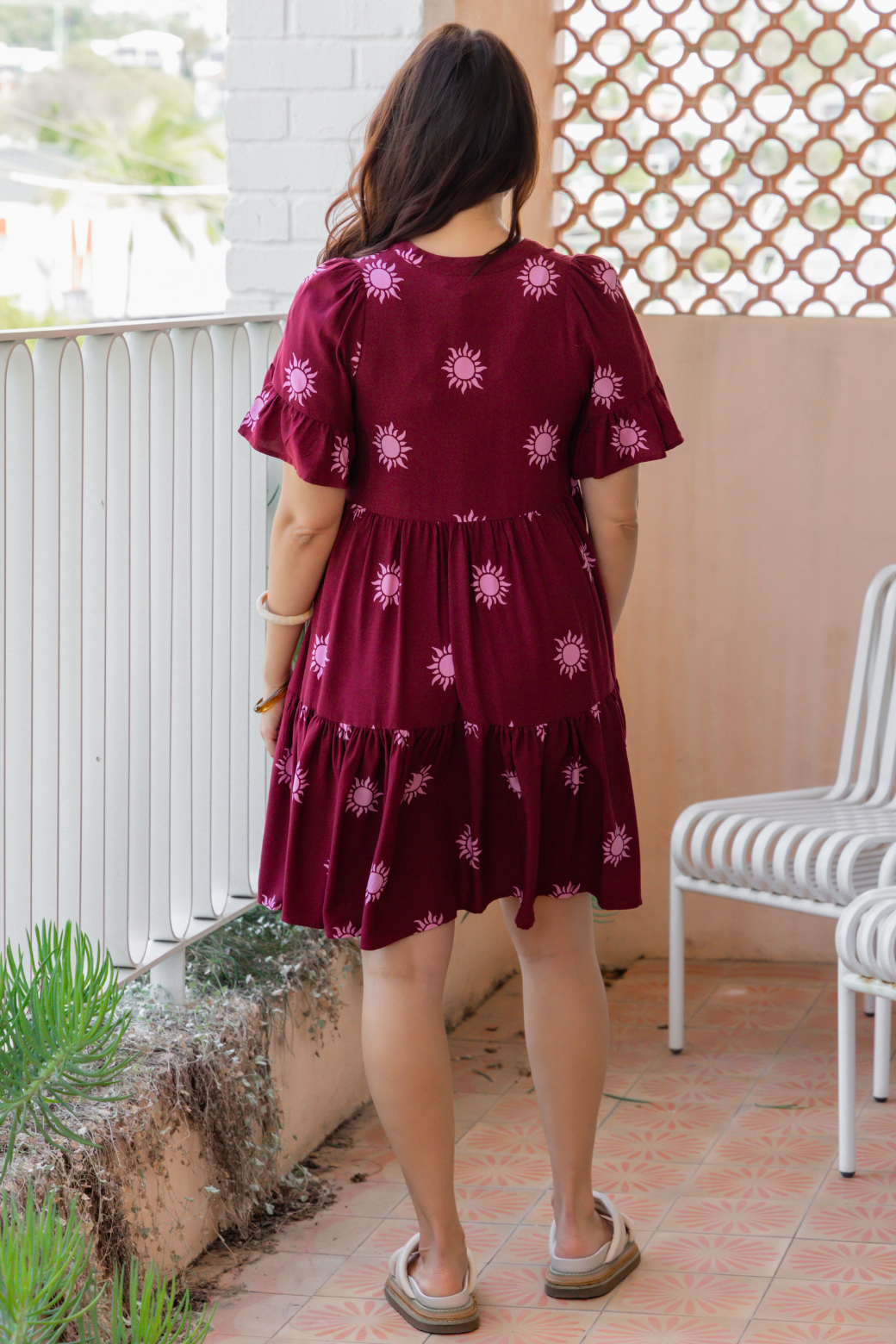 Kristy Dress Sun Print Burgundy