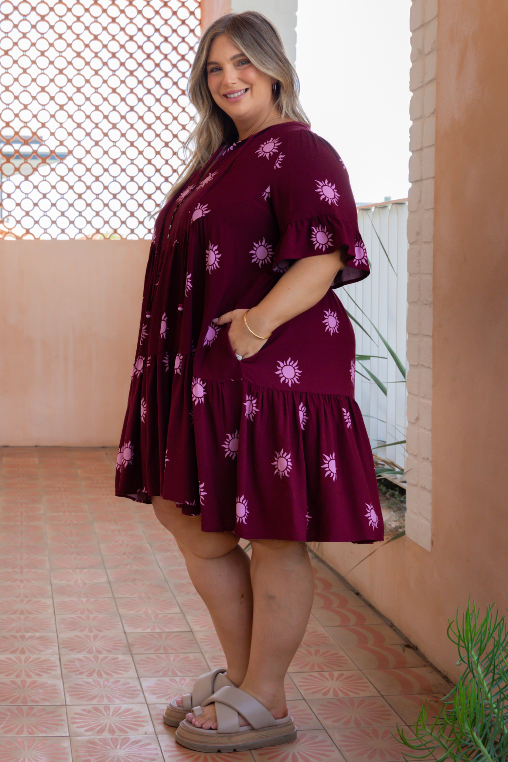 Kristy Dress Sun Print Burgundy