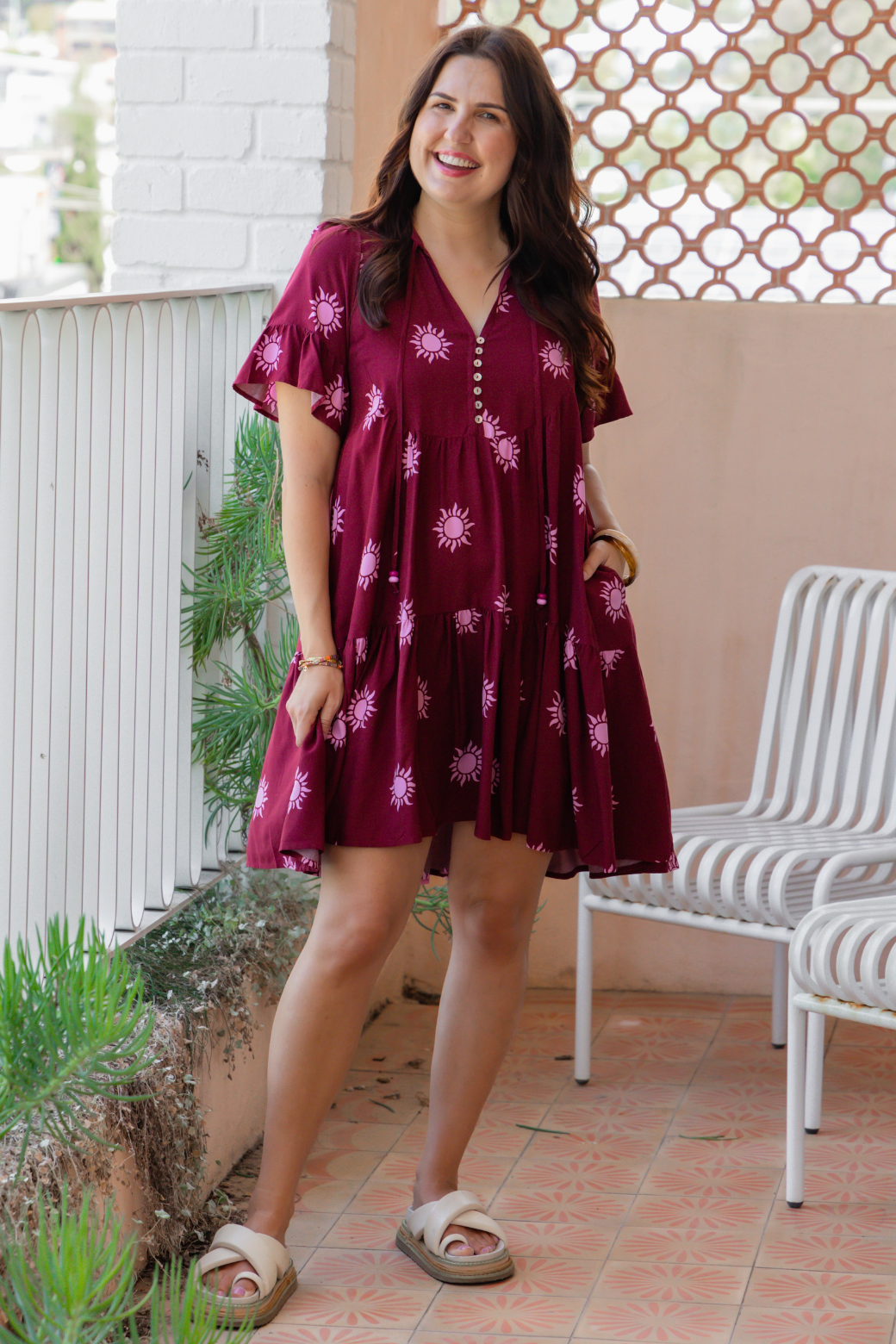 Kristy Dress Sun Print Burgundy