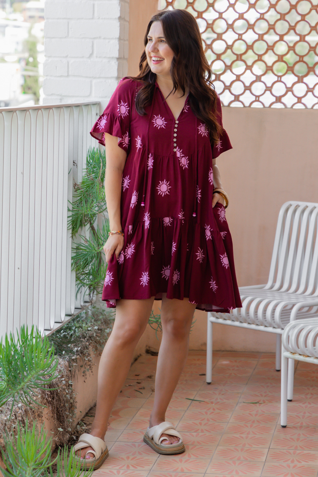 Kristy Dress Sun Print Burgundy