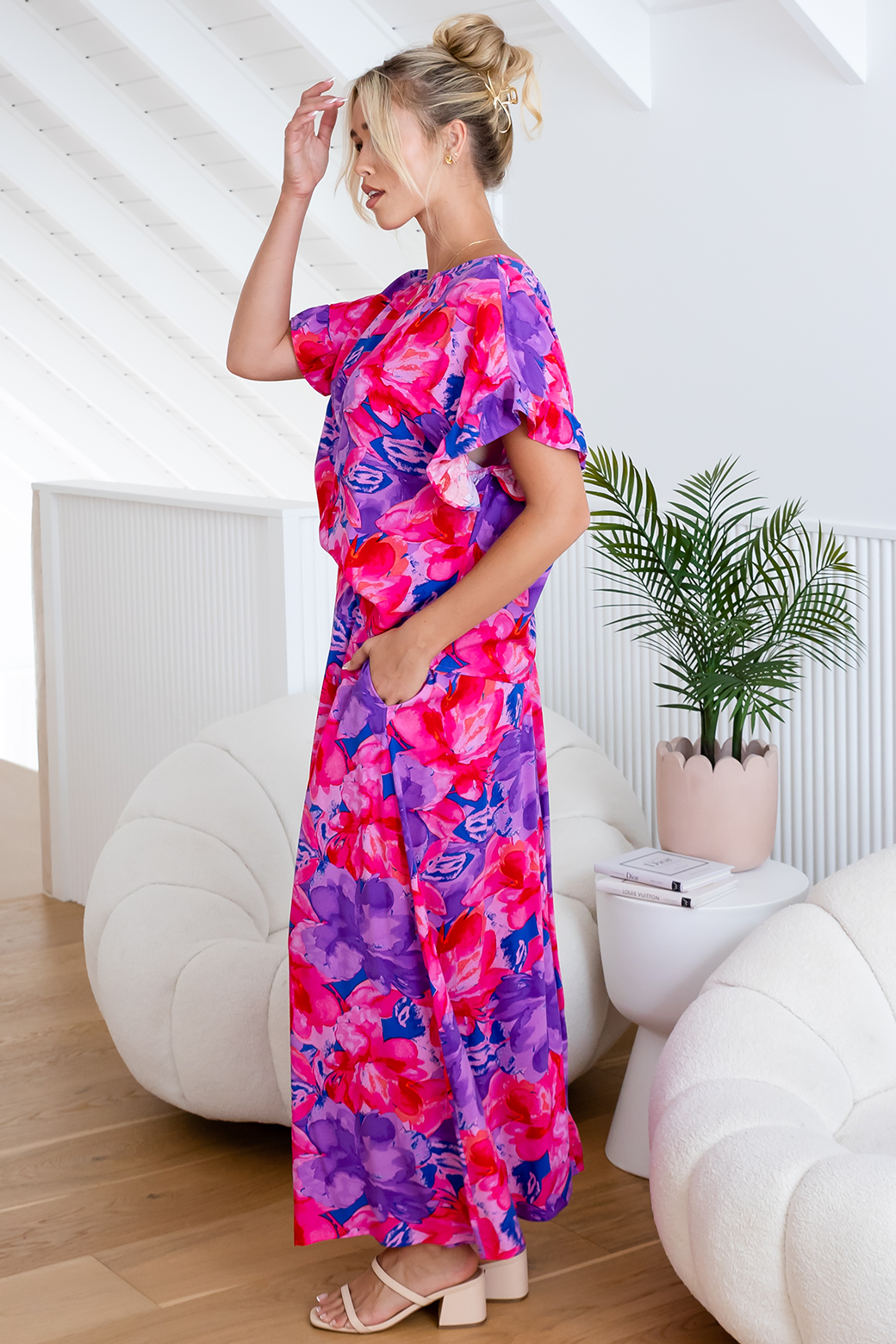 Final Sale | Kyla Maxi Skirt Camellia Print Purple