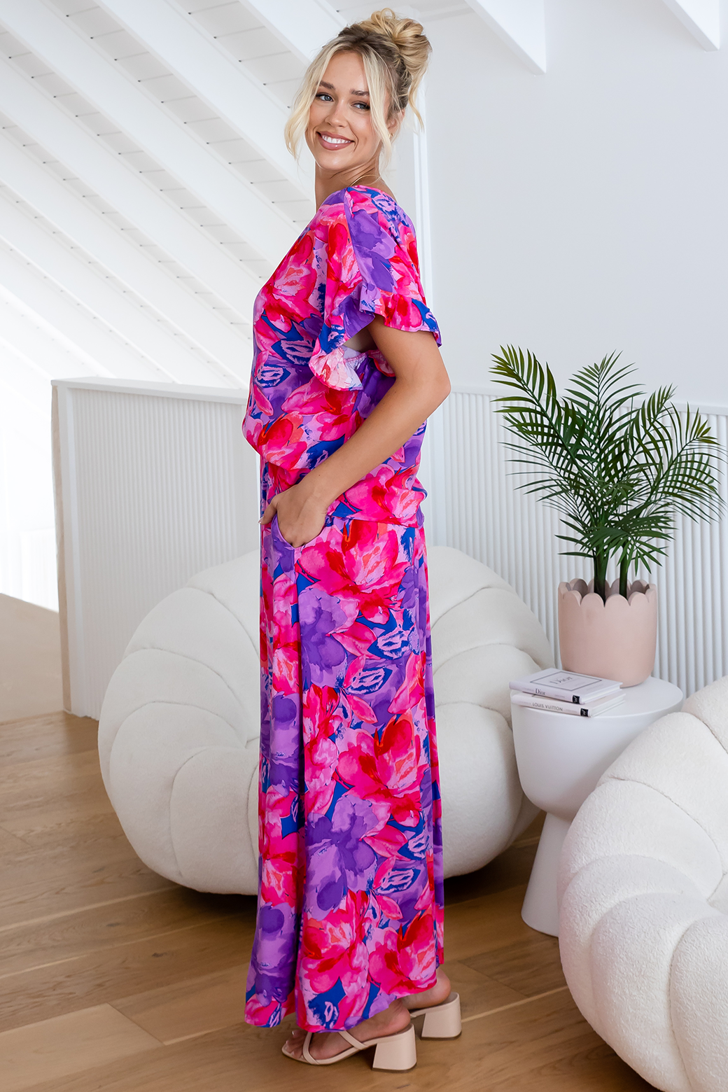 Final Sale | Kyla Maxi Skirt Camellia Print Purple