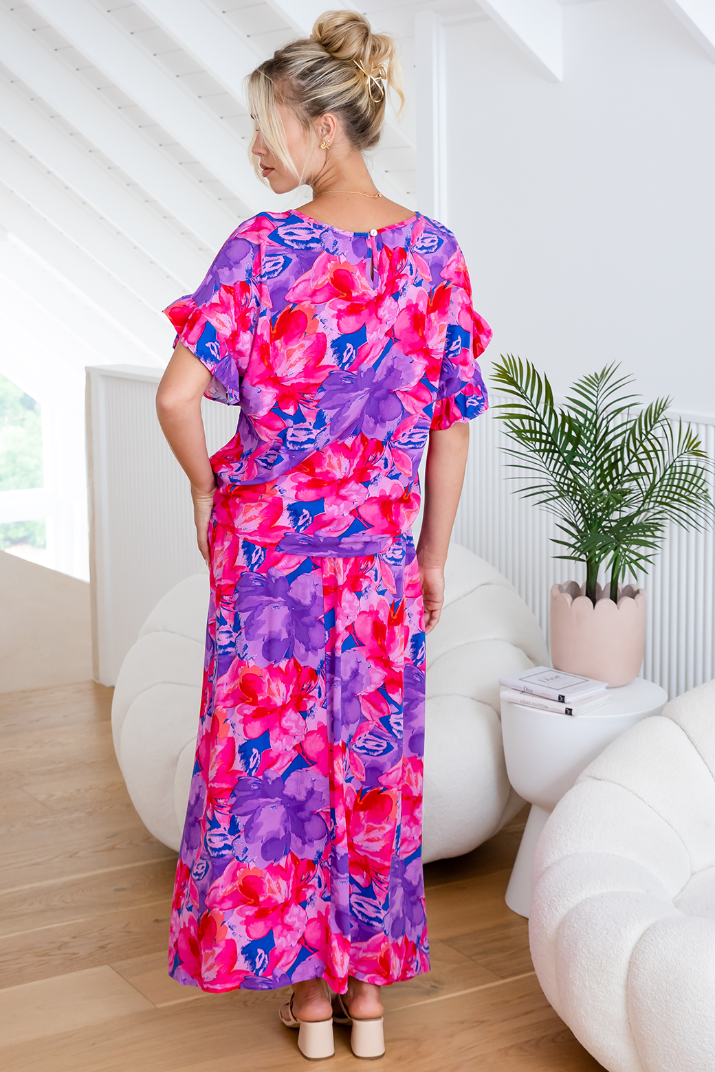 Final Sale | Kyla Maxi Skirt Camellia Print Purple
