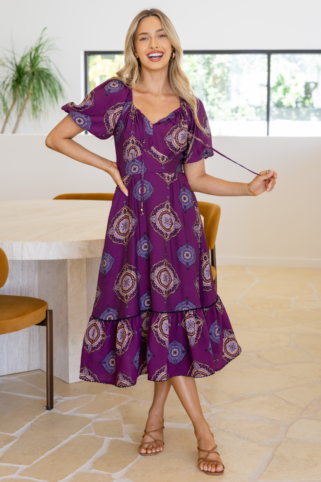 Kylie Midi Dress Zara Print Plum