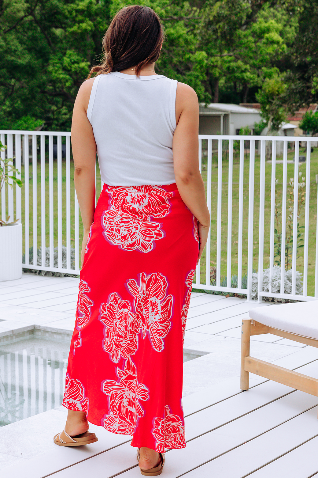 Final Sale Lani Maxi Skirt Magnolia Print Red