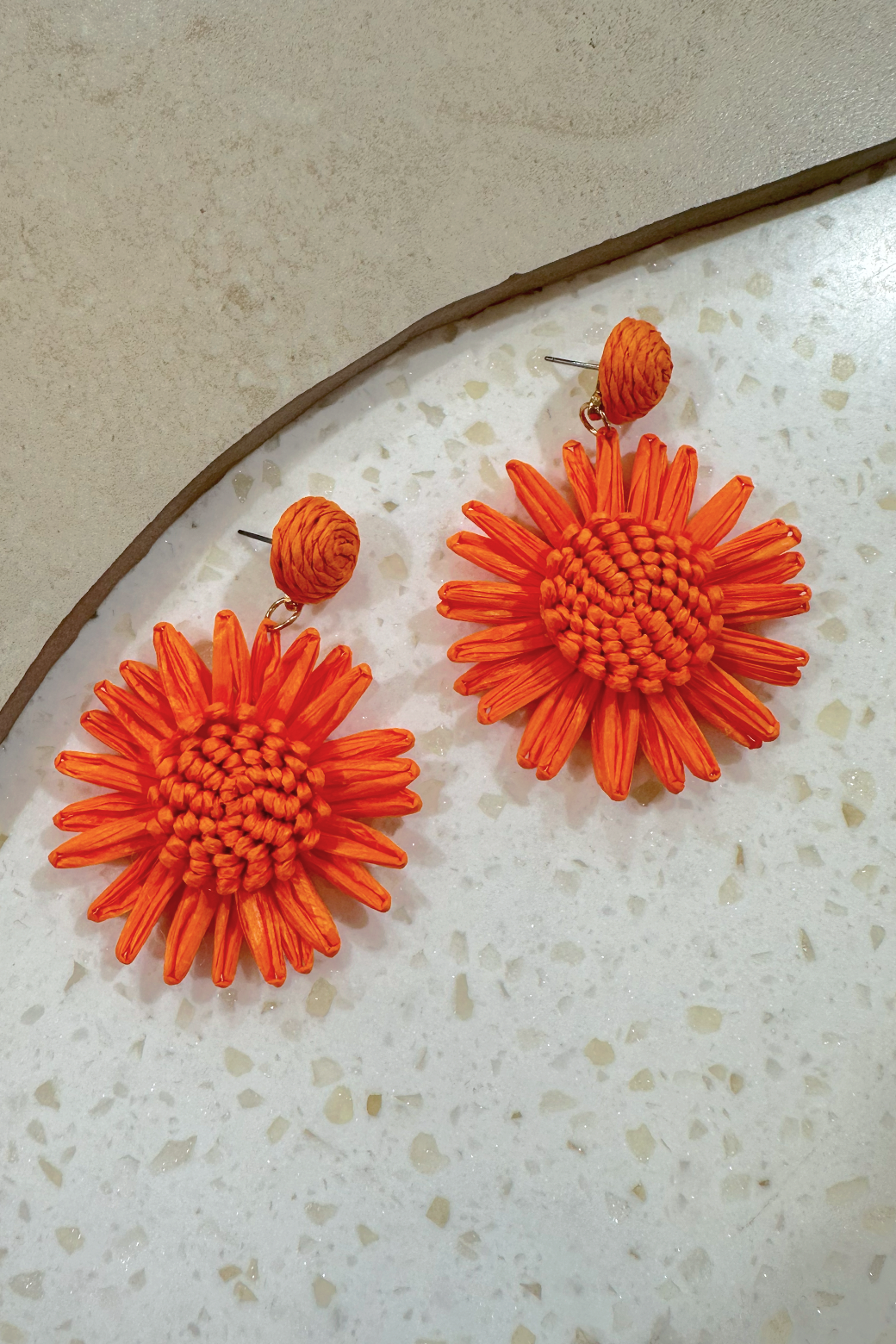 Bright Orange Flower Drop Earrings