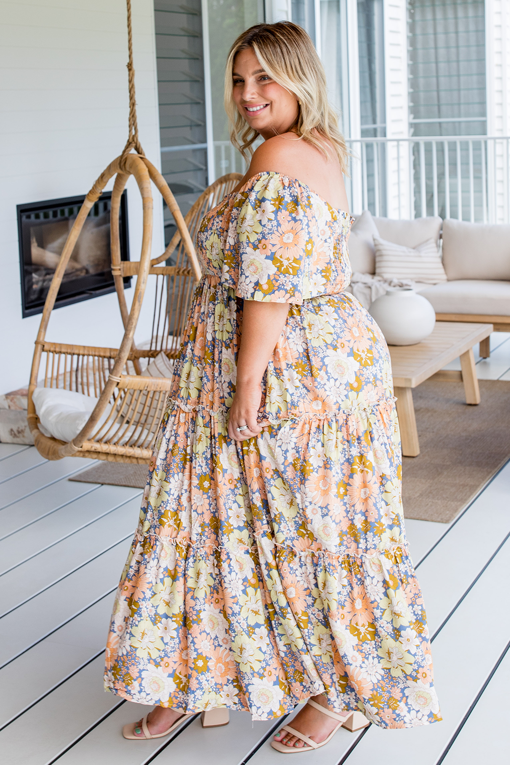 Lottie Midi Dress Yellow Floral Print