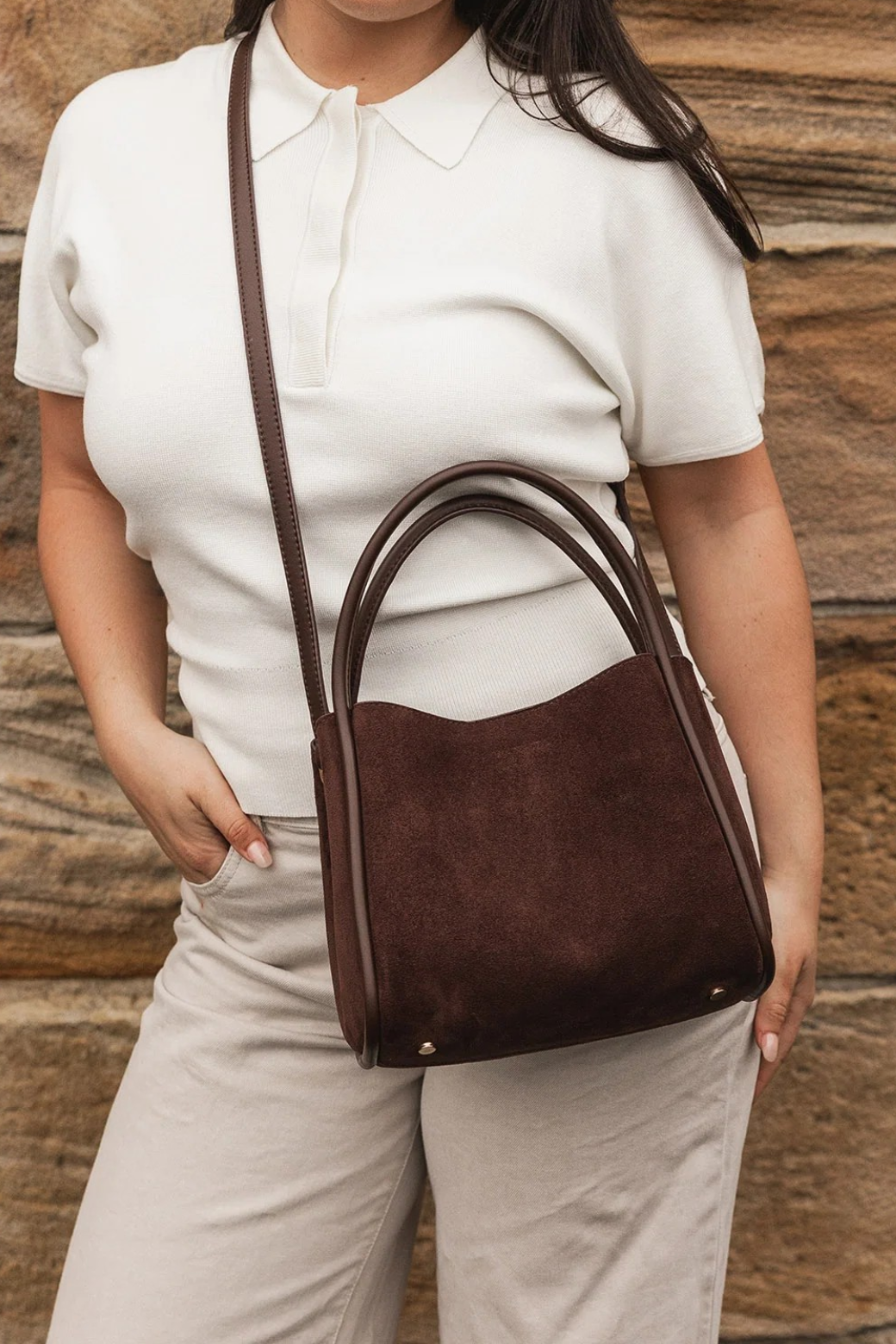 Louenhide Steffie Suedette Mini Tote Bag Chocolate