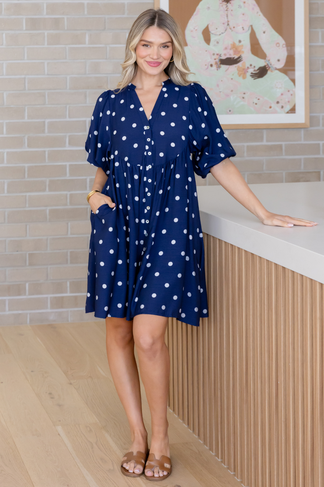 Louie Dress Navy Spot