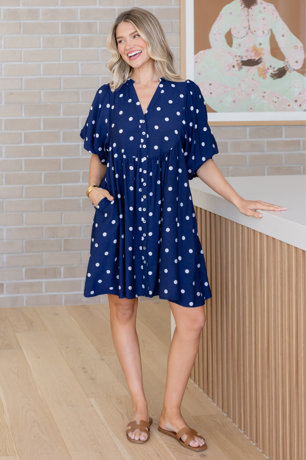 Louie Dress Navy Spot