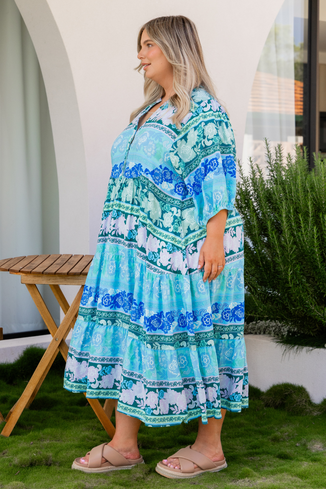 Louisa Midi Dress Peace Print Blue