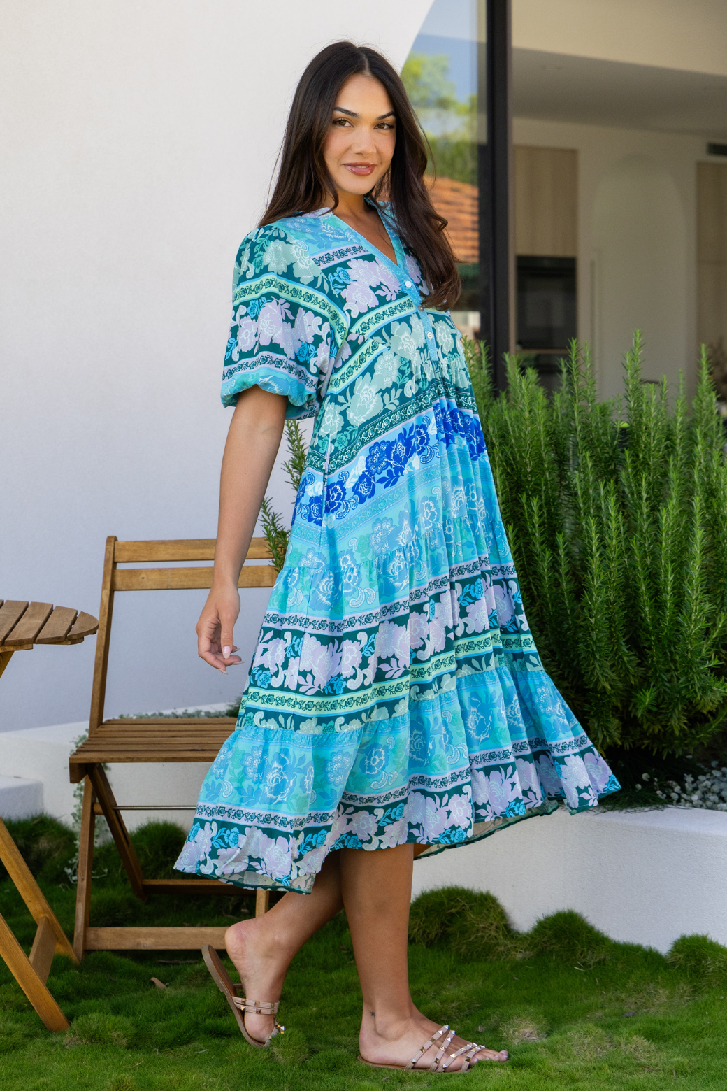 Louisa Midi Dress Peace Print Blue