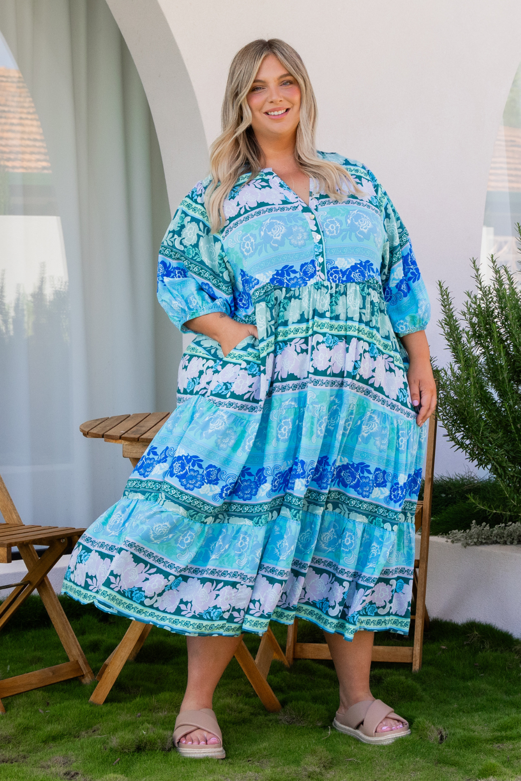 Louisa Midi Dress Peace Print Blue