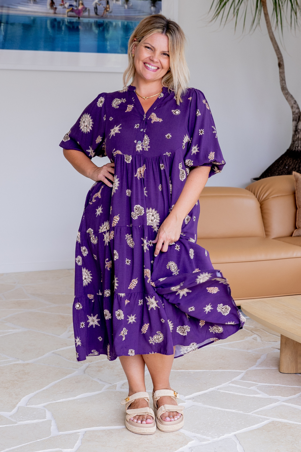Louisa Midi Dress Talisman Print Plum