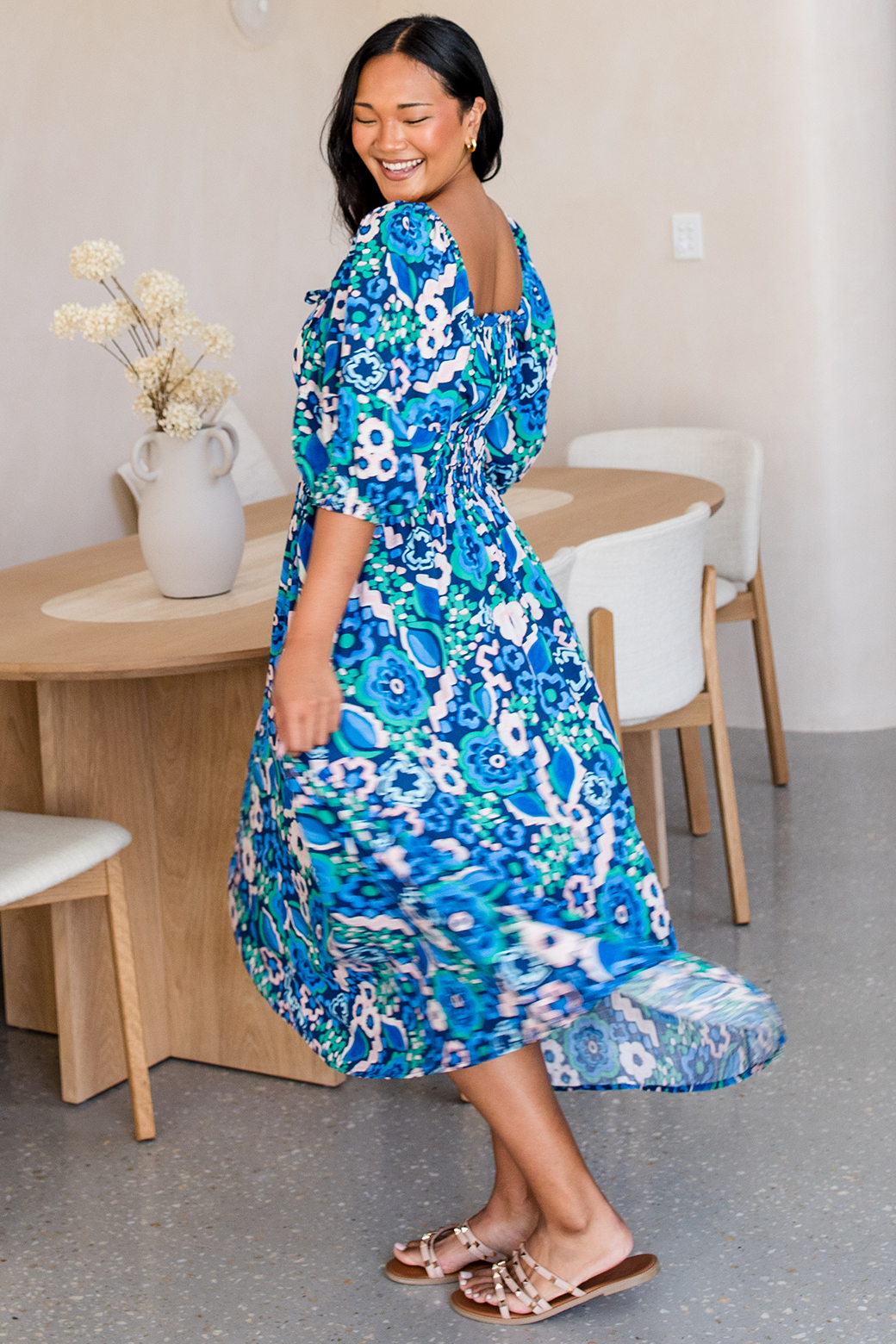 Lydia Midi Dress Discovery Print Blue Multi