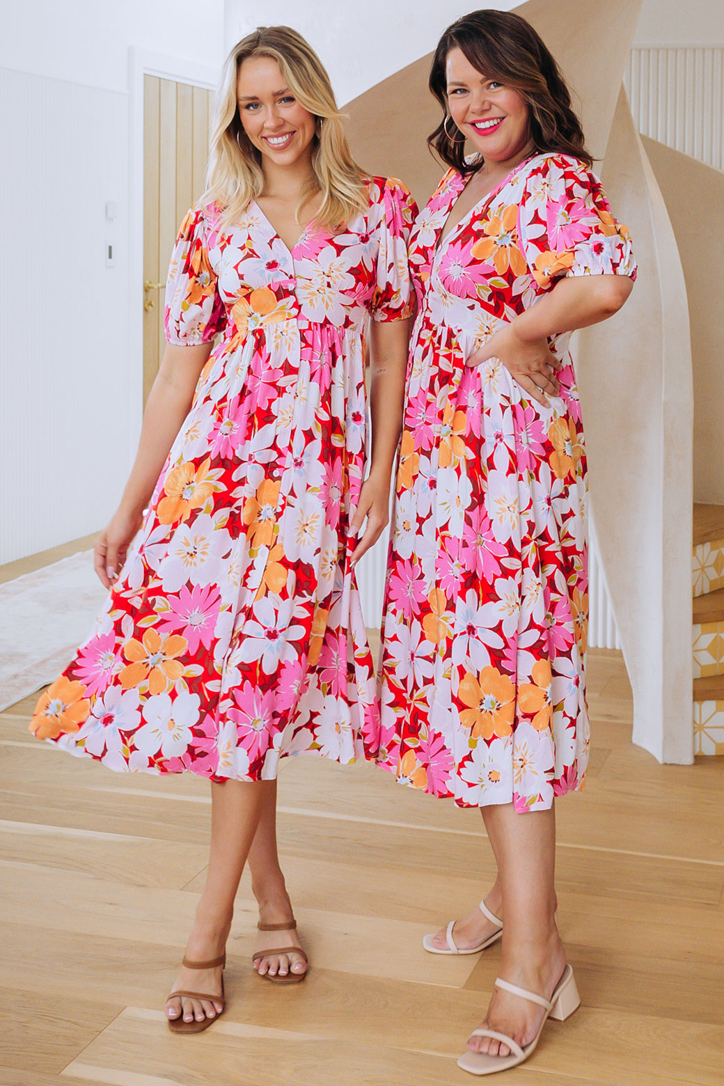FINAL SALE Lyla Midi Dress Soiree Print Pink Multi