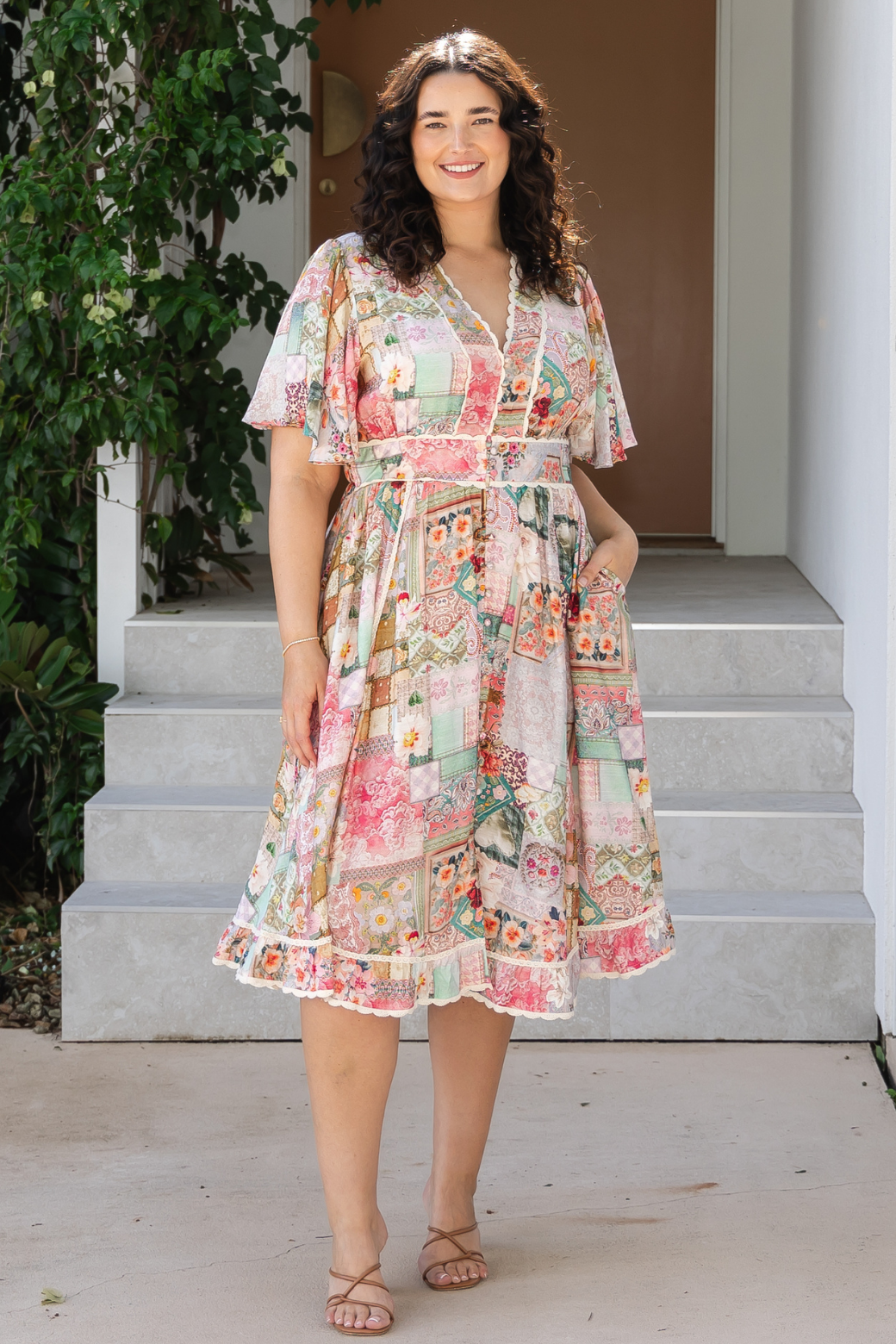 Lyndsey Midi Dress Francesca Print Blush