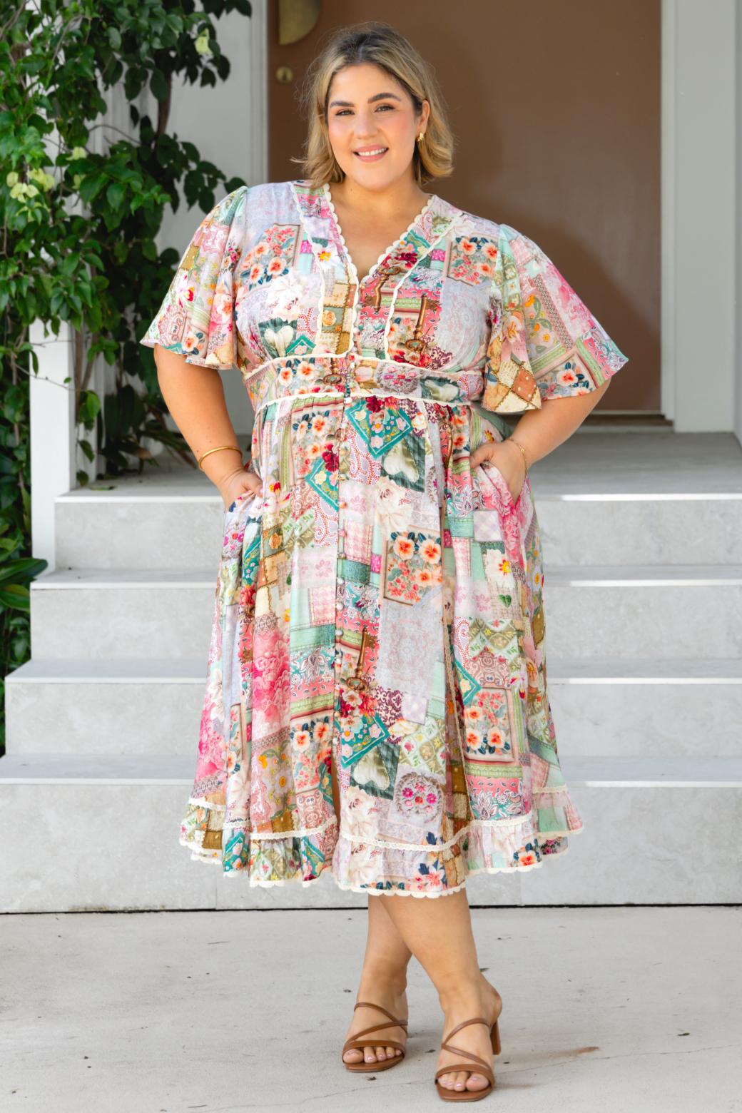 Lyndsey Midi Dress Francesca Print Blush