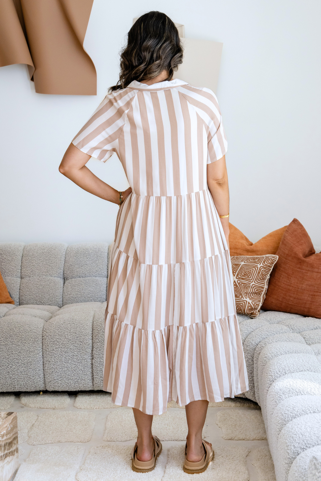 Maeve Midi Dress Latte Stripe
