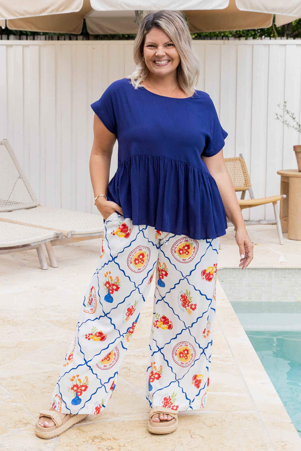 Melinda Relaxed Peplum Top Navy
