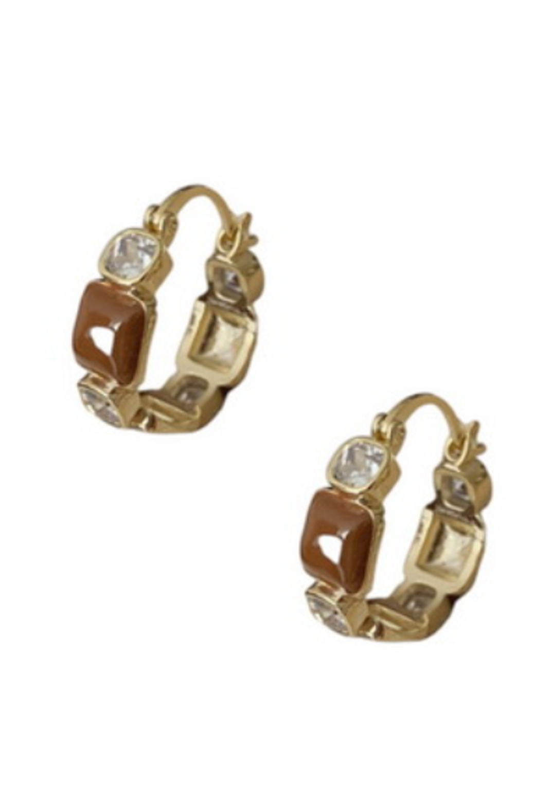 Orange Sherbet Crystal Enamel Hoop Earrings Brown