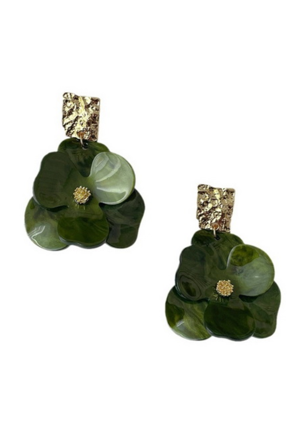 Orange Sherbet Resin Flower Drop Earrings Green
