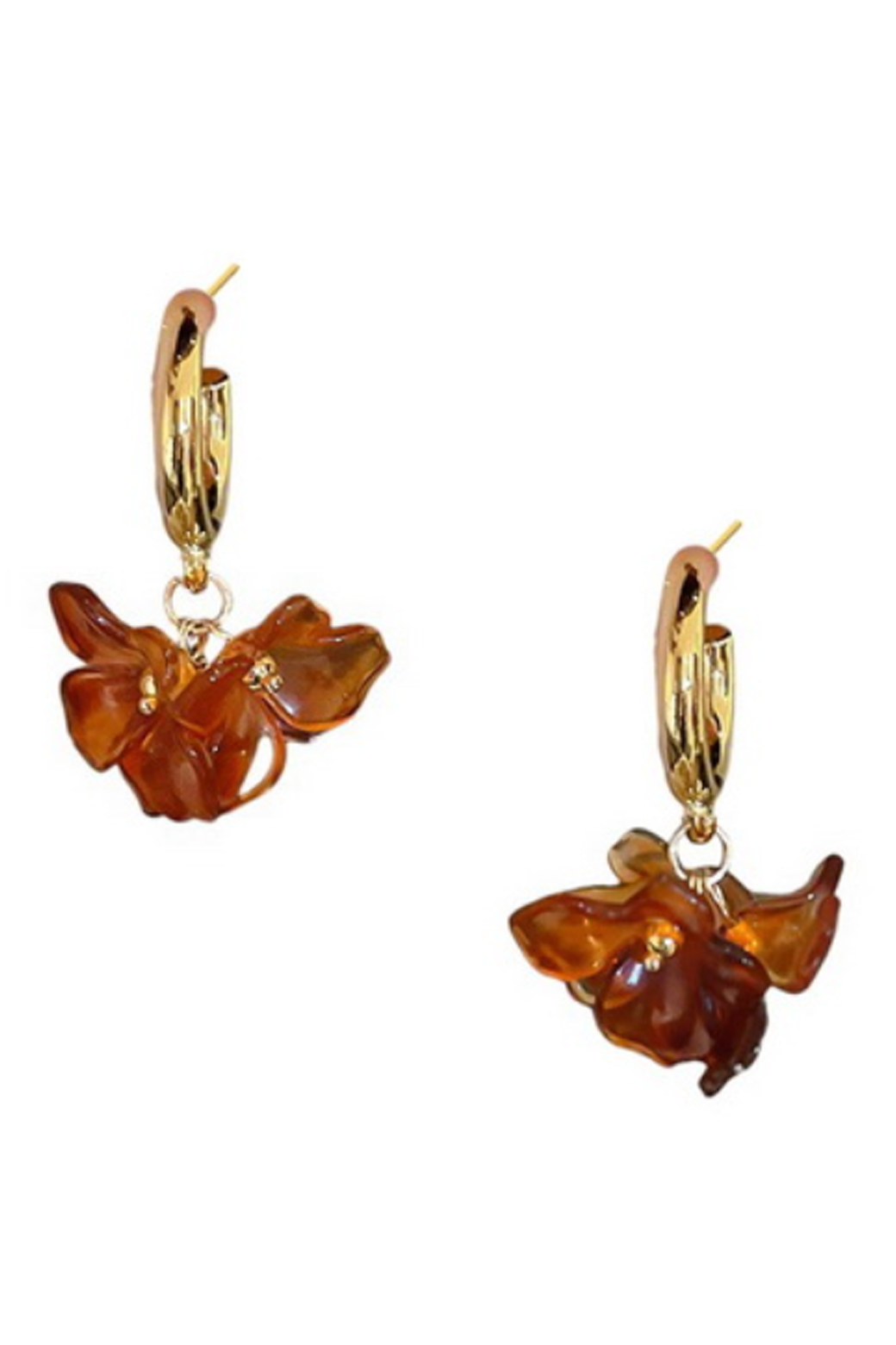 Orange Sherbet Flower Drop Hoop Earrings Brown