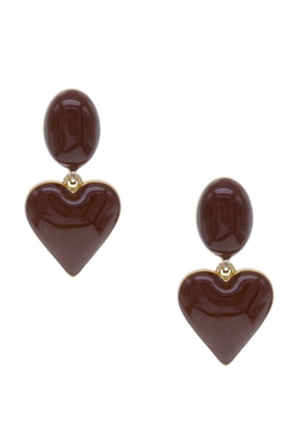 Orange Sherbet Enamel Heart Drop Earrings Brown