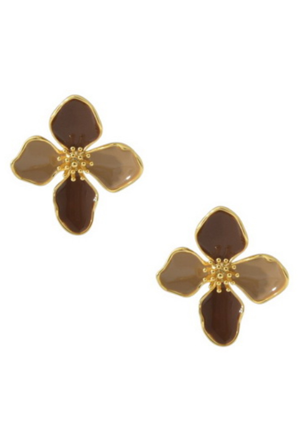 Orange Sherbet Enamel Flower Earrings Brown