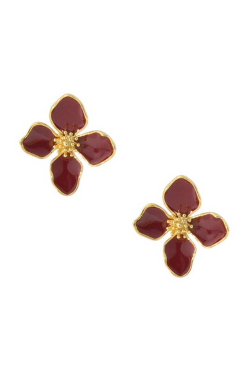 Orange Sherbet Enamel Flower Earrings Magenta