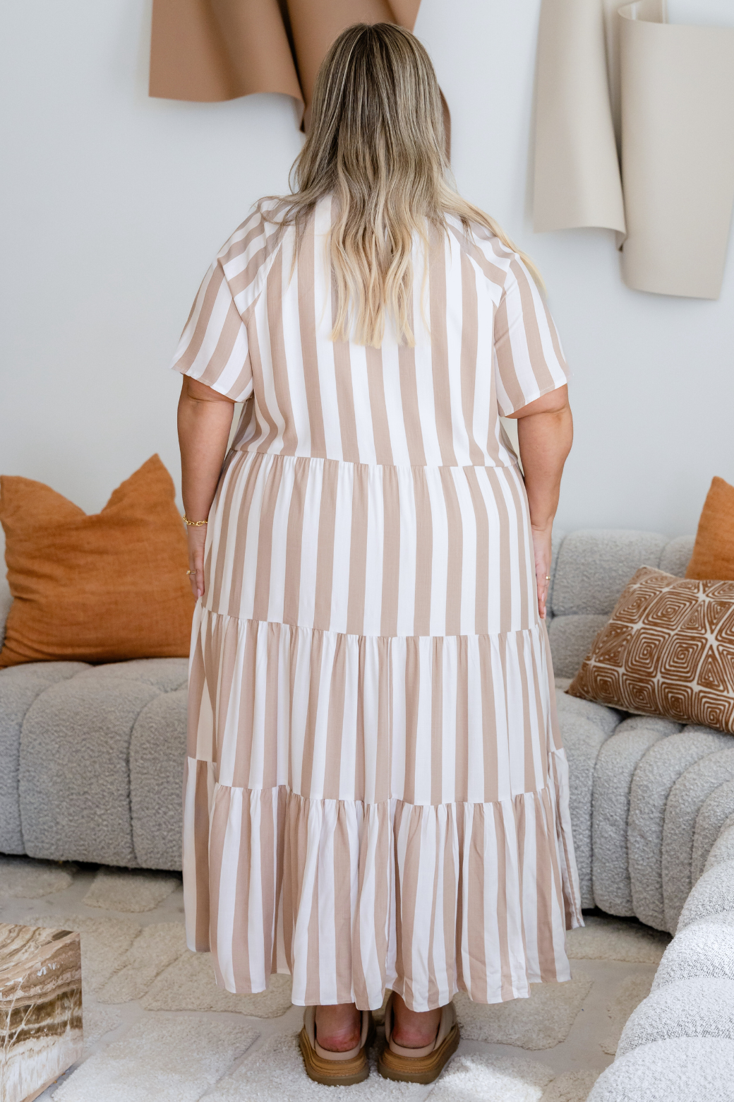 Maeve Midi Dress Latte Stripe