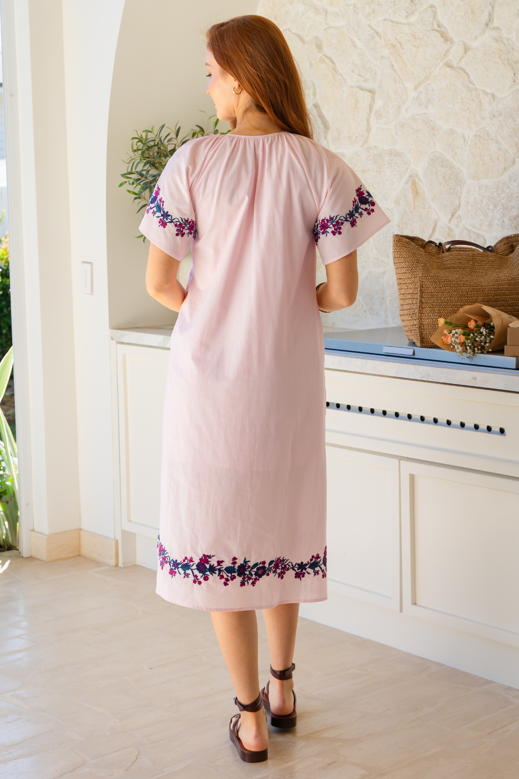 Maisy Embroidered Midi Dress Pink