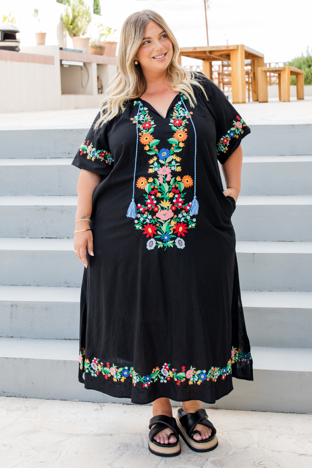Maisy Embroidered Dress Black