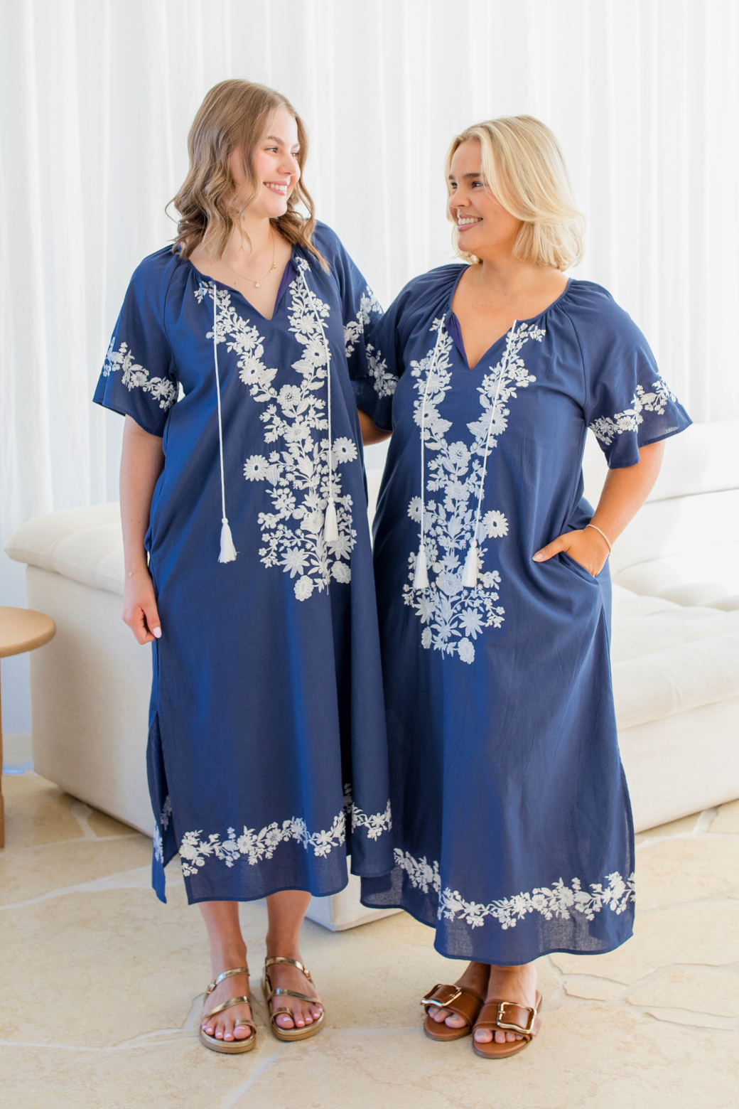 Maisy Embroidered Midi Dress Indigo