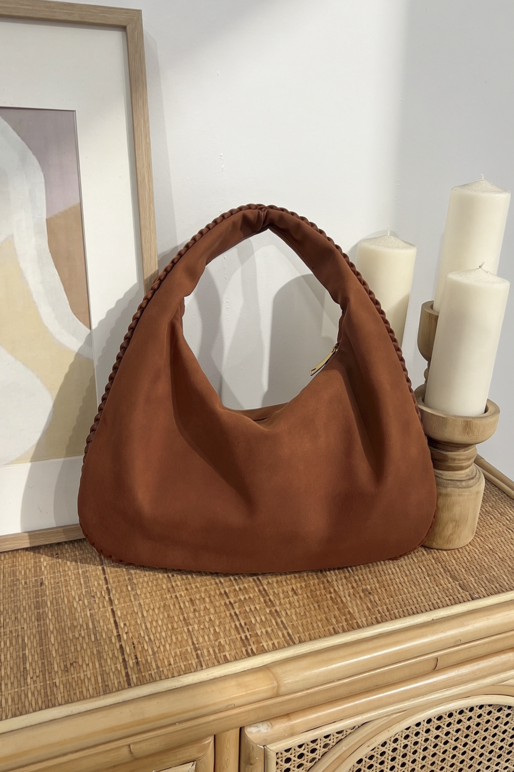 Marcella Suedette Hobo Bag Tan