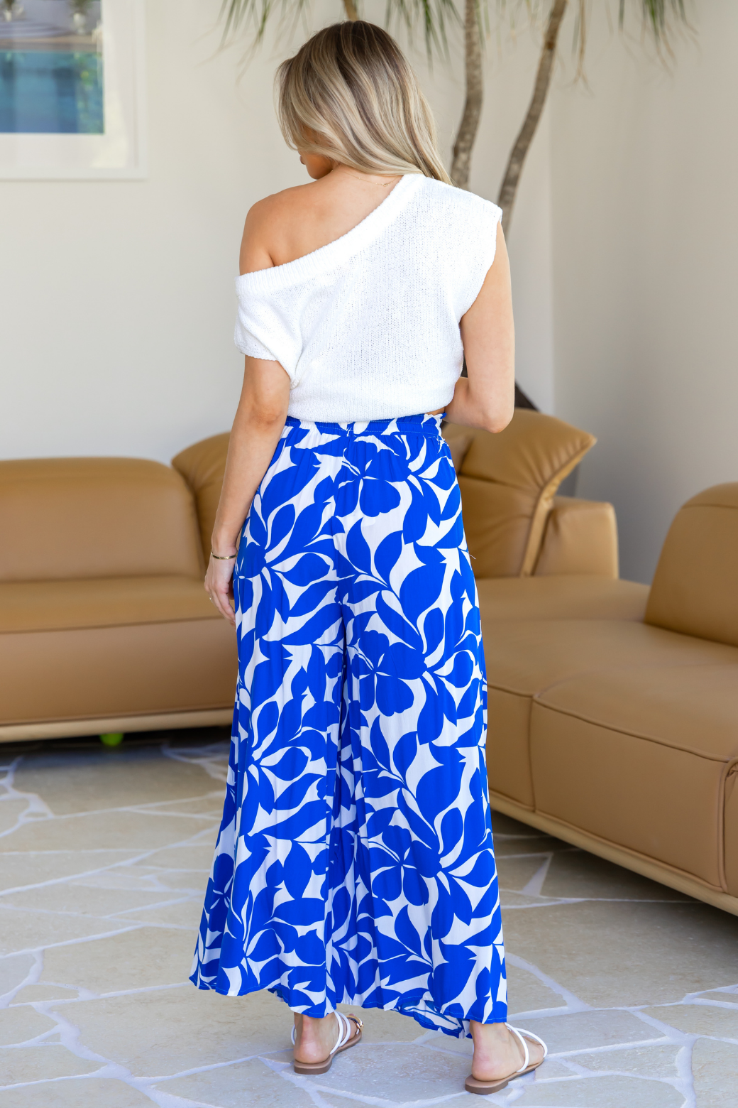 Maree Wide Leg Pant Charlize Print Blue White