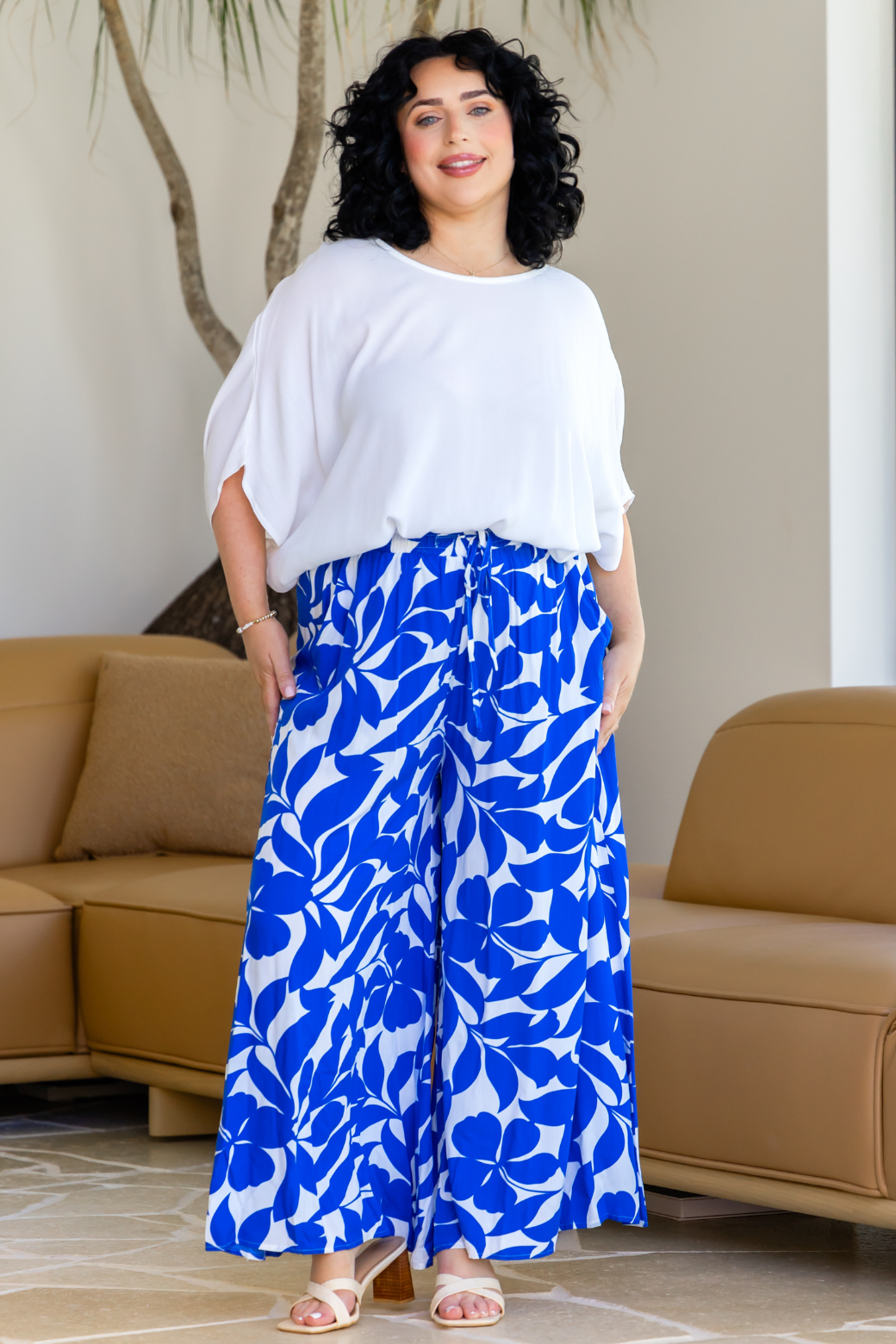Maree Wide Leg Pant Charlize Print Blue White