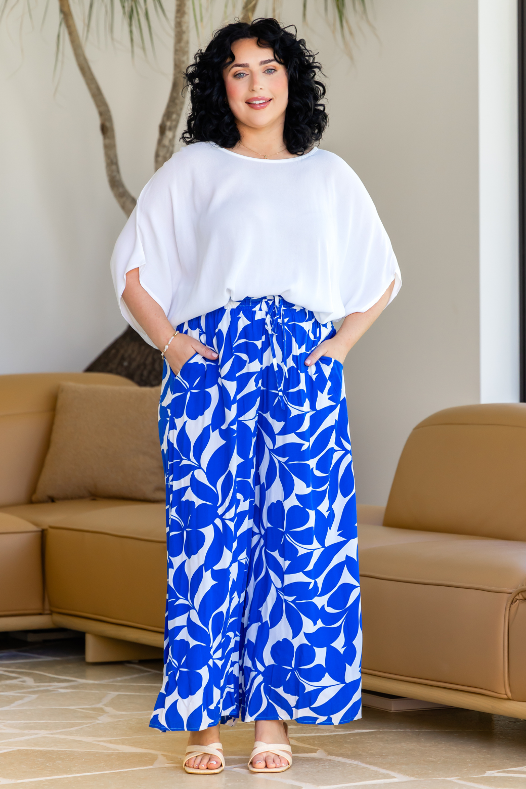 Maree Wide Leg Pant Charlize Print Blue White