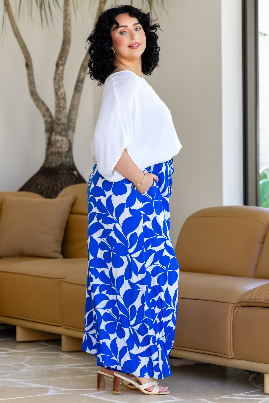 Maree Wide Leg Pant Charlize Print Blue White
