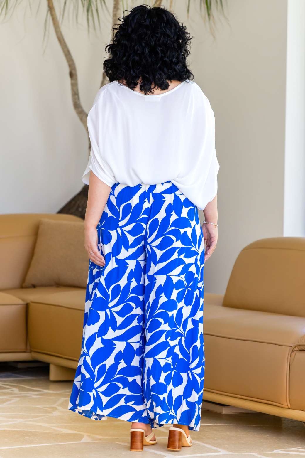 Maree Wide Leg Pant Charlize Print Blue White