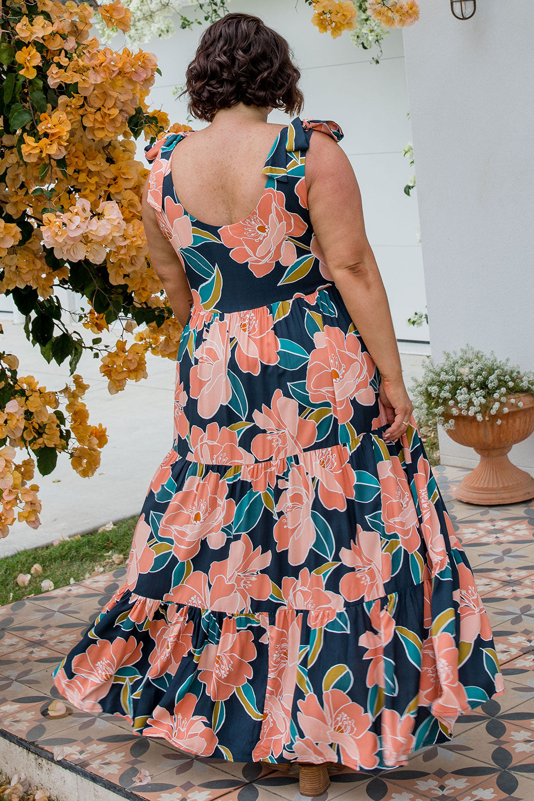 Navy print maxi online dress