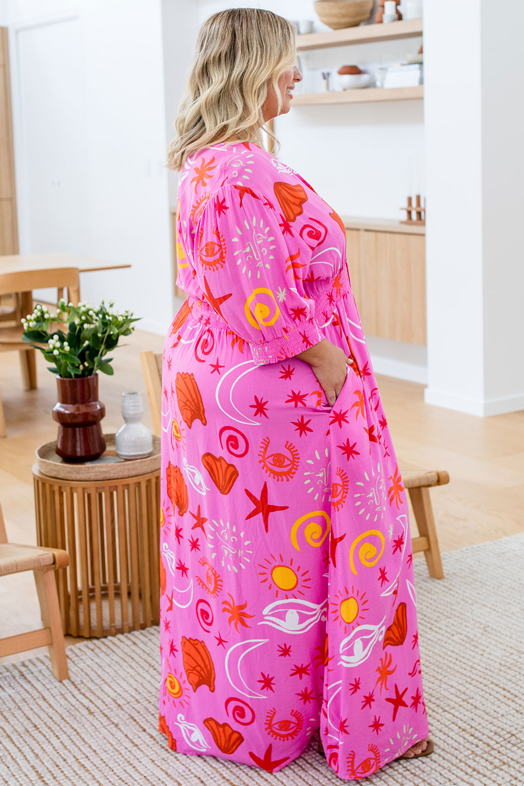 Martha Midi Dress Seaside Print Pink