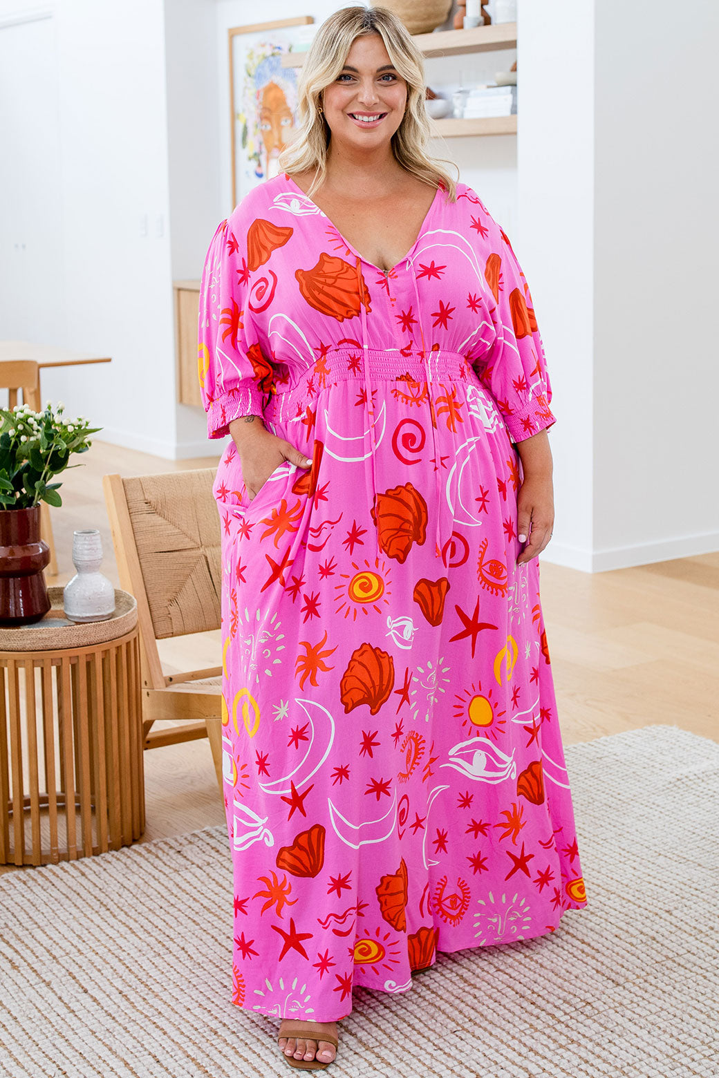 Final Sale Martha Midi Dress Seaside Print Pink