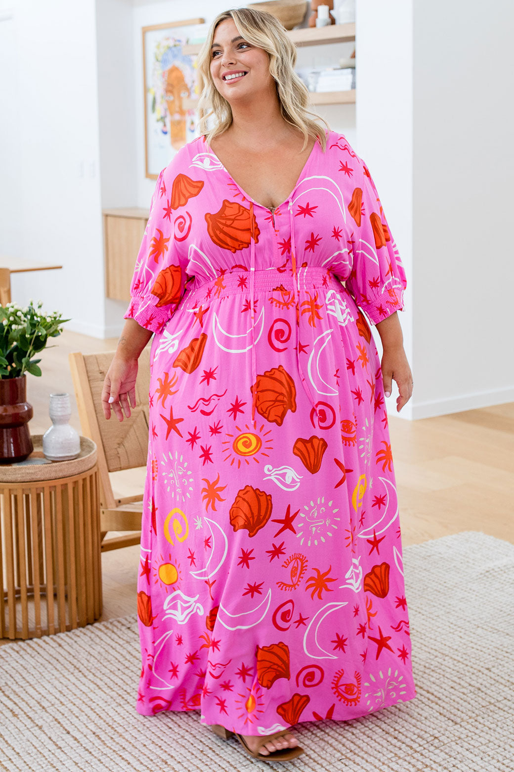 Final Sale Martha Midi Dress Seaside Print Pink